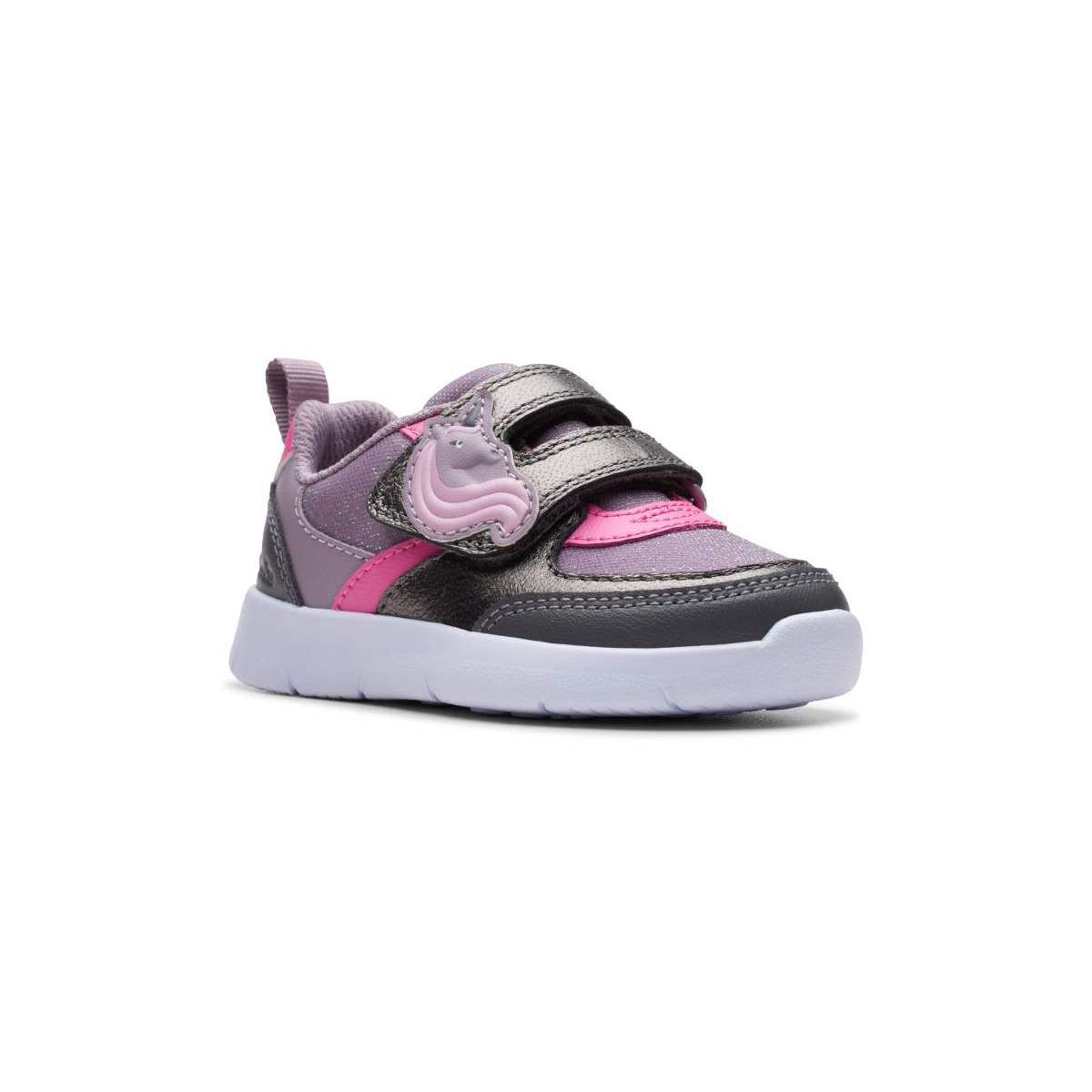 Clarks Ath Shimmer T Purple multi Kids toddler girls trainers 7645-87G in a Plain Leather and Textile in Size 5.5